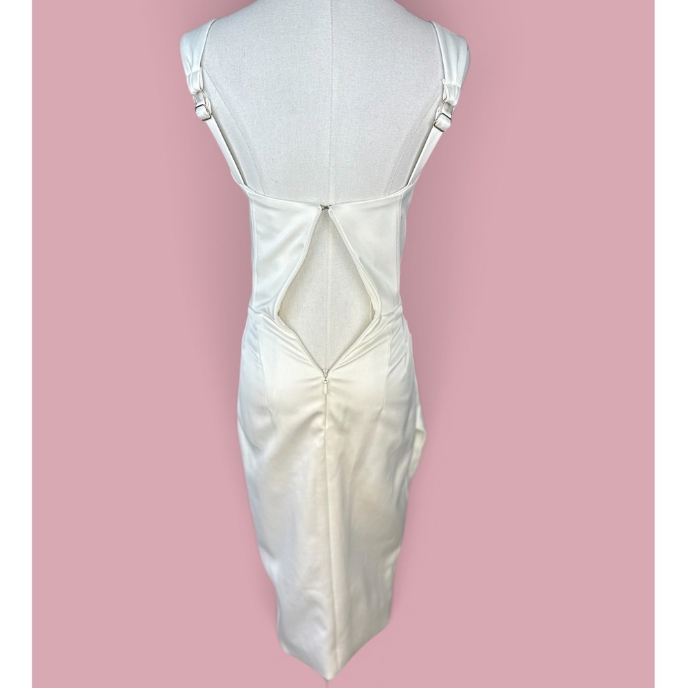 House of CB Omaria Corset Mini Dress SZXS Ivory Draped Satin Slit Back Cutout - Picture 6 of 13
